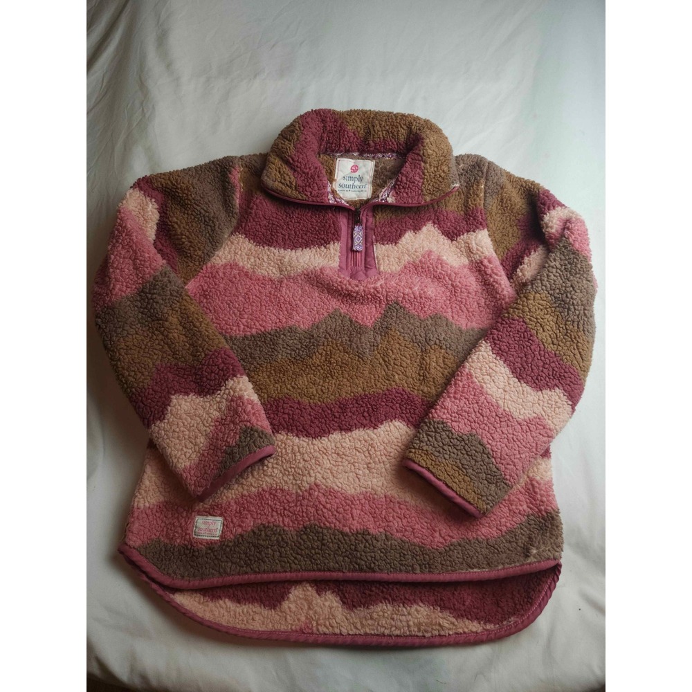 Simply Southern Colorful Sherpa Fleece Quarter Zip Pullover Sweater Womens Small